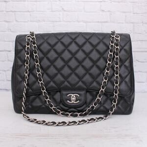 Chanel Jumbo Classic Single Flap Black Caviar Leather Shoulder Crossbody A4760